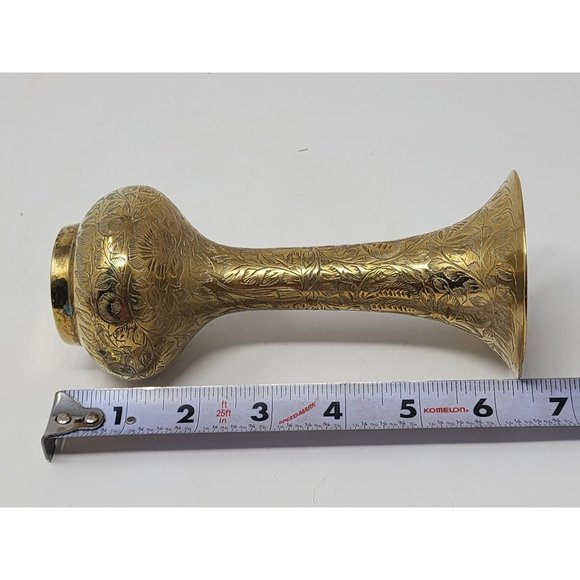 Vintage Hand Etched Floral Brass Bud Vase RR Made In‎ India 5332 PE - Picture 7 of 7